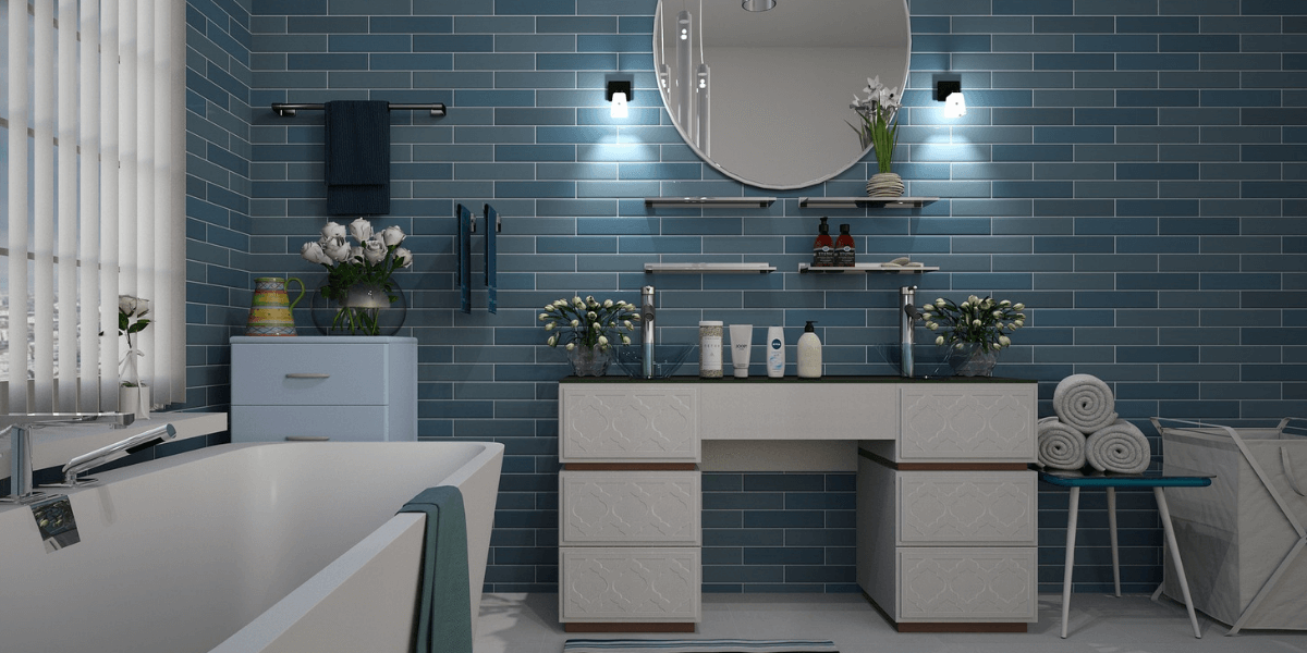 Modern bathroom with teal accents 