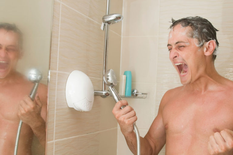 Man in Shower Frustrated